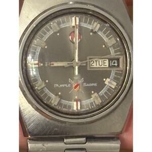 Vintage Rado Stainless Steel Mens Purple Sabre Automatic Watch Seiko Actus Band